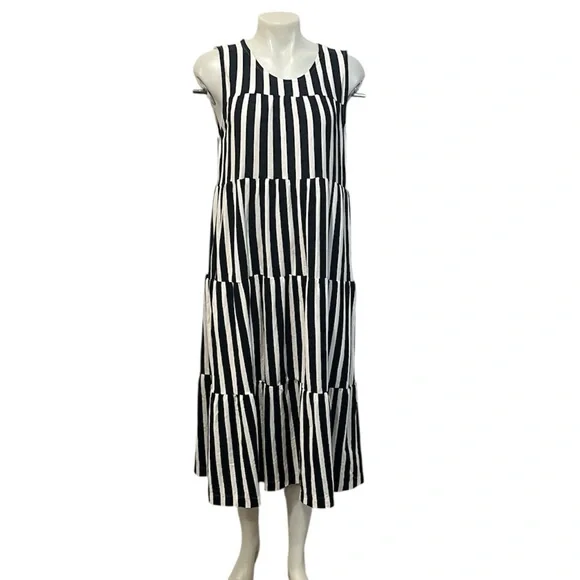 J.Crew navy white stripe tiered cotton midi dress size medium - Picture 1 of 7